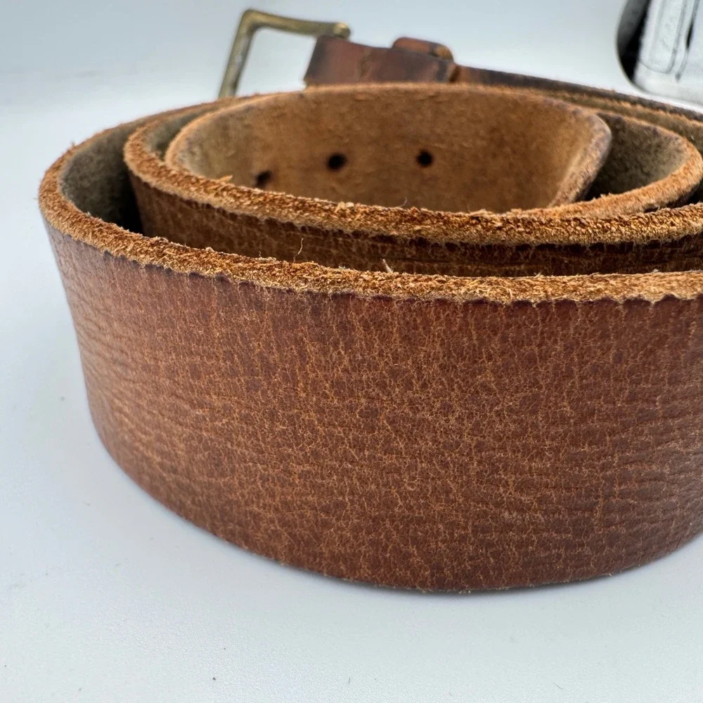 Bison Designs Brown Leather Belt Mens 38 Handcrafted USA Brass Buckle 1.5in Wide